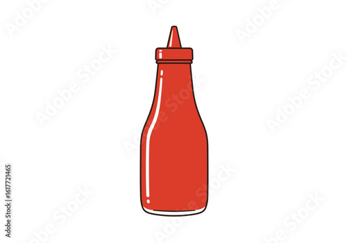 Red ketchup bottle with a black outline and a white glare on the side