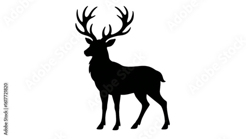 Silhouette of a stag with large antlers isolated on white background