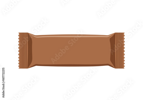 Brown candy bar in wrapper with jagged edges at the ends