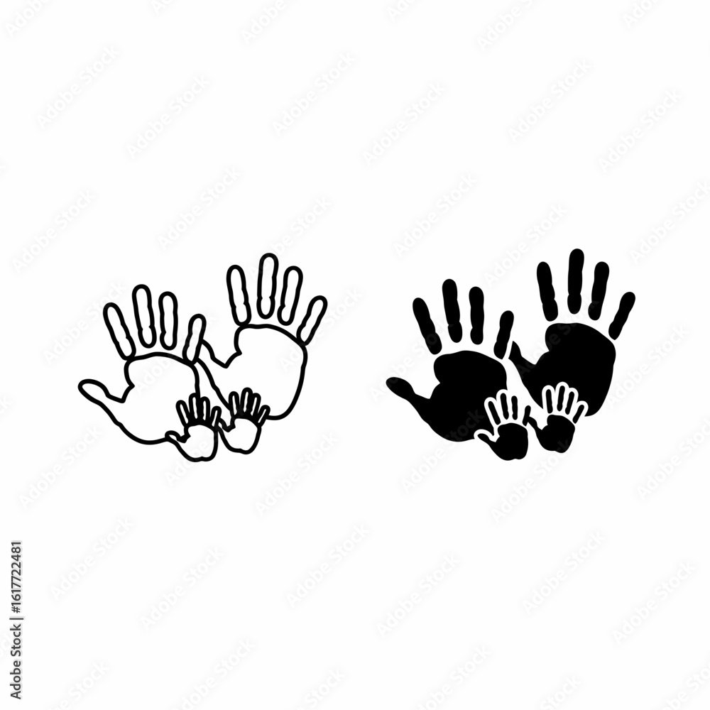 Obraz premium Two handprints, one large and one small, symbolizing family and togetherness.