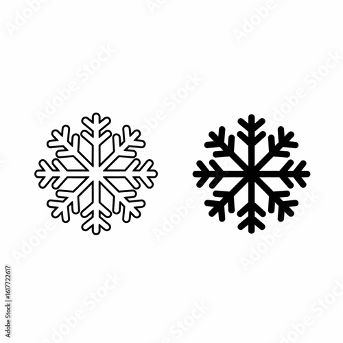 Two simple snowflake icons; one outline, one filled.  Perfect for winter designs or cold weather themes.