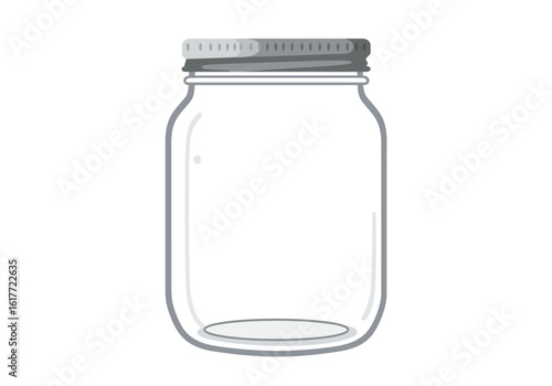 A grayoutlined glass jar with a silver lid sits centrally on a white background
