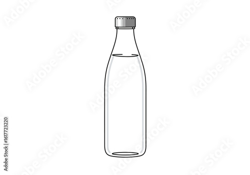 A bottle is filled to a low level with liquid and sealed with a metal cap