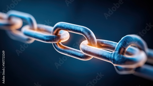 Industrial chain link close-up macro shot technology environment focused viewpoint metal strength concept