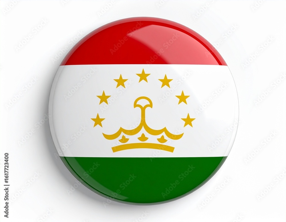 Obraz premium Tajikistan Flag Button on White Background