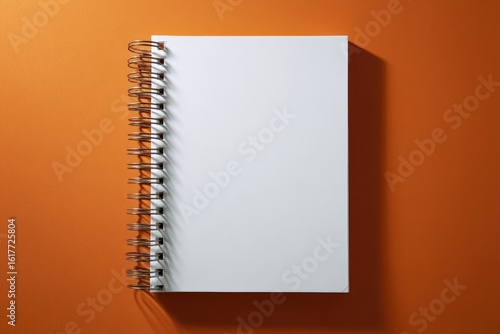 Blank spiral notebook on orange background