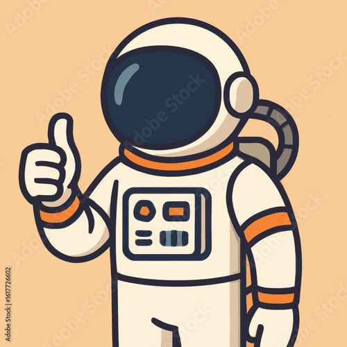 Cheerful Astronaut Giving Thumbs Up, Cartoon Style, Space Exploration Concept.
