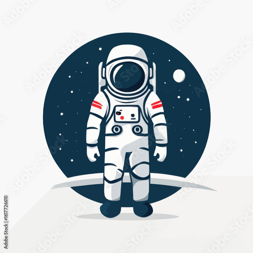 Colorful Cartoon Astronaut in Space Suit, Standing on a Planet