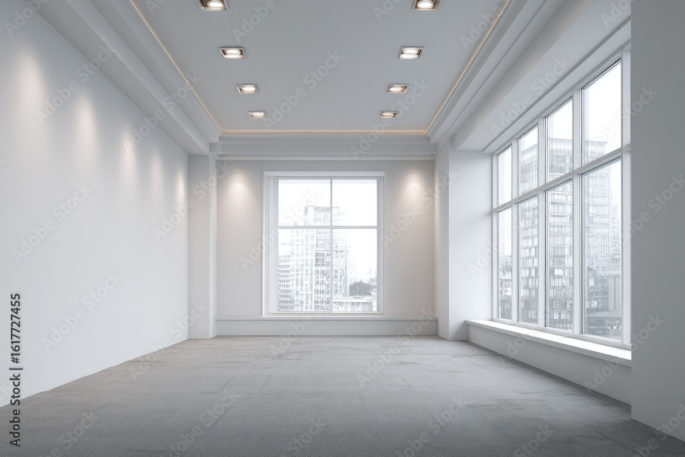 Obraz premium Empty, bright room with city view