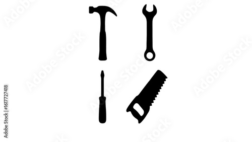 Set of four tool silhouettes isolated on white background