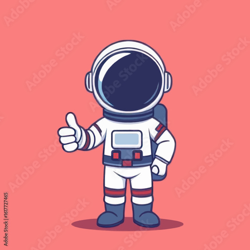 Cheerful Astronaut Giving Thumbs Up, Cartoon Style, Positive Space Exploration.