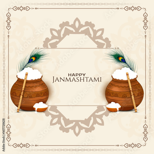 Happy Janmashtami Indian festival celebration card