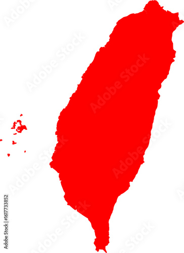 Red silhouette map of Taiwan, ideal for editorial design, political visuals, warning concepts, conflict mapping, and bold infographic elements.

