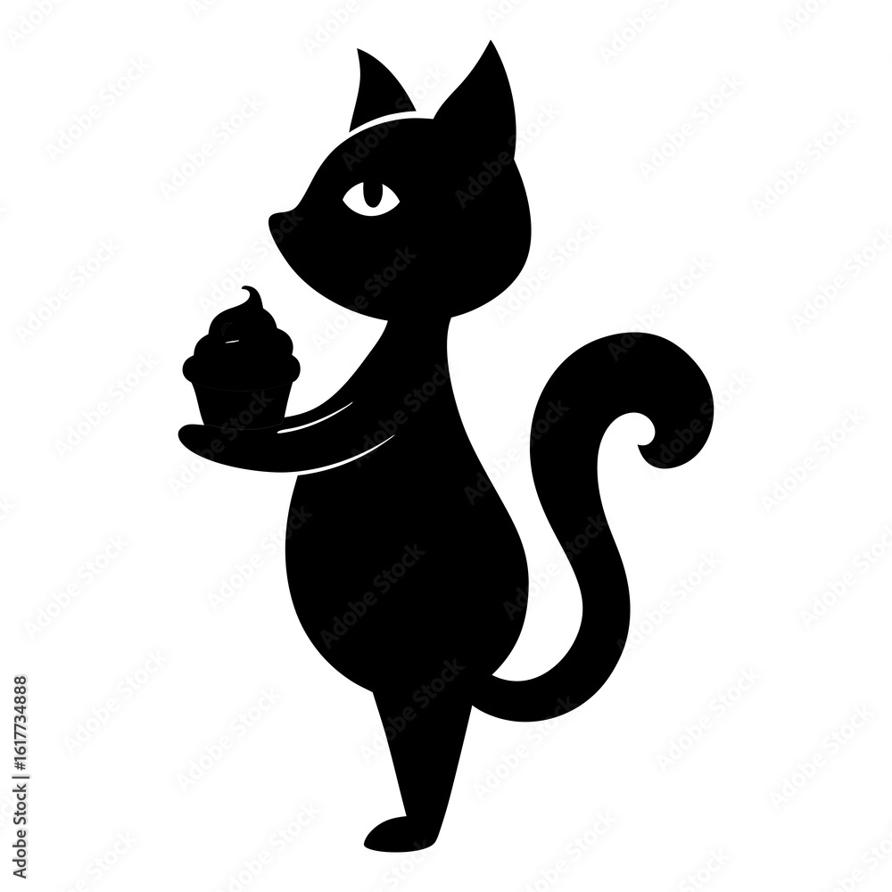 Fototapeta premium Vector illustration of a cat holding a cupcake