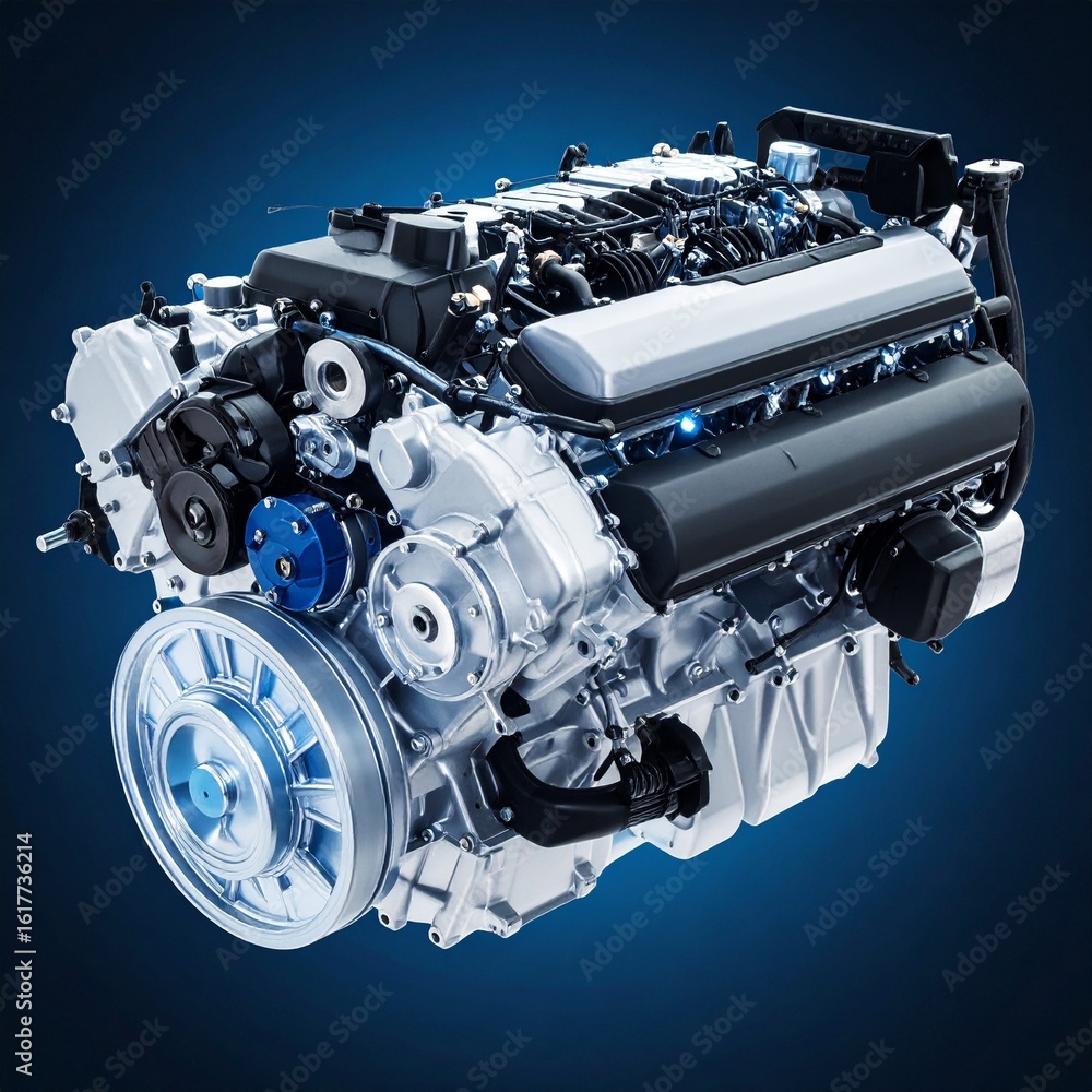 Fototapeta premium Powerful Car Engine 3D Render Automotive Technology Precision Engineering.