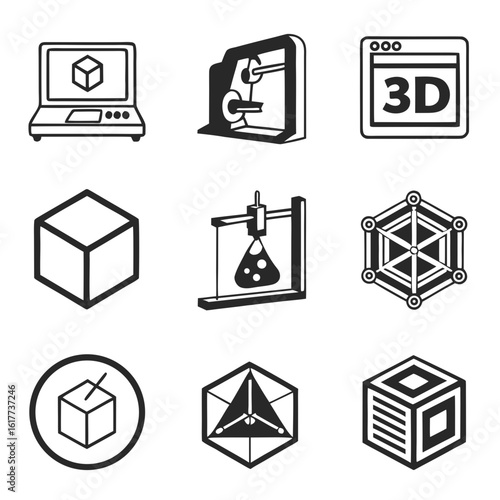 3D Printing Technology Icons and Symbols.
