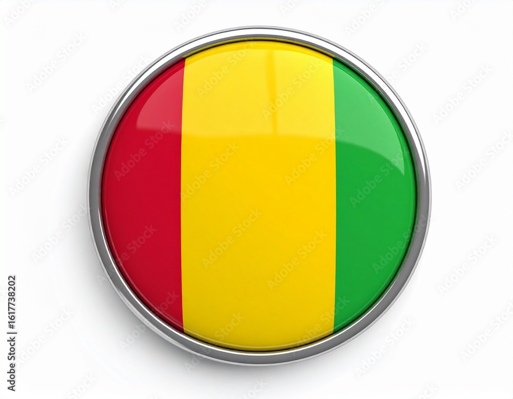 Fototapeta premium Guinea Flag Button with Chrome Ring on White Background