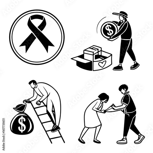 Charity and Support Icons Donation Fundraising and Help.