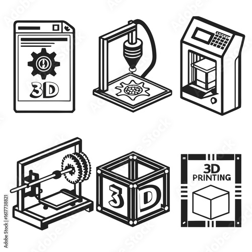 Collection of 3D Printing Technology Icons.