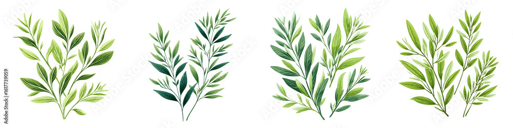 Fototapeta premium Watercolor Green Branches Collection Isolated