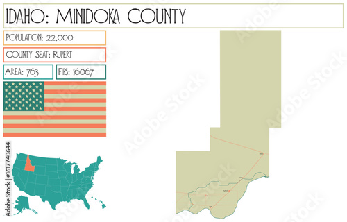 Large and detailed map of Minidoka County in Idaho USA.