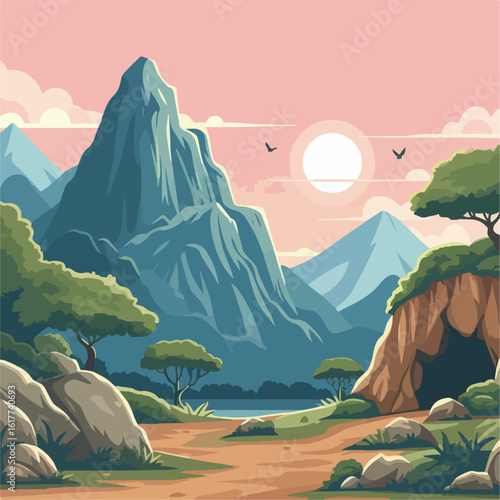 vector cave in mountain 