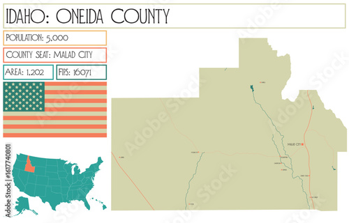 Large and detailed map of Oneida County in Idaho USA.