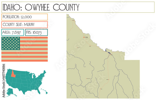 Large and detailed map of Owyhee County in Idaho USA.