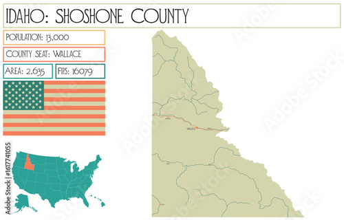 Large and detailed map of Shoshone County in Idaho USA.