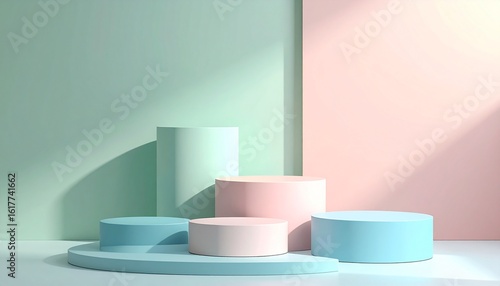 Pastel Geometric Background with Copy Space and Shelf Shadows for Advertisement