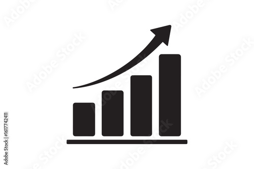 Business growth bar chart silhouette vector art illustration on white background