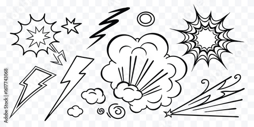 Comic Book Style Black and White Cartoon Explosions and Special Effects for Designers and Illustrators to Use