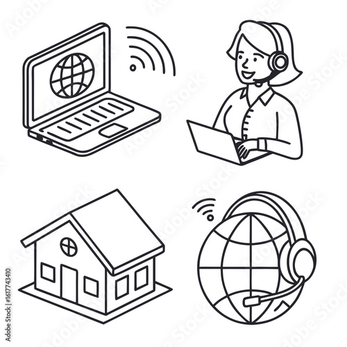 Global Connectivity and Remote Work Icons.