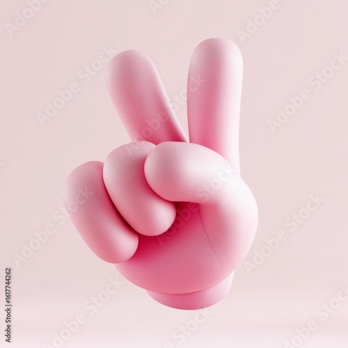 3D 핑크색 손의 브이 사인 제스처
