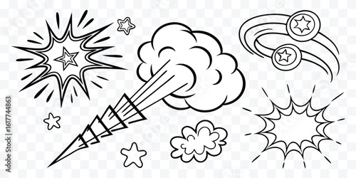 Collection of Comic Book Elements Explosions Speed Lines and Stars for Vector Art and Graphic Design Projects
