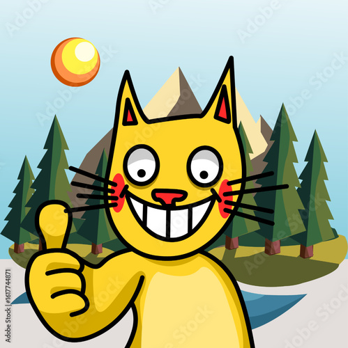 Illustration of a cat in the forest