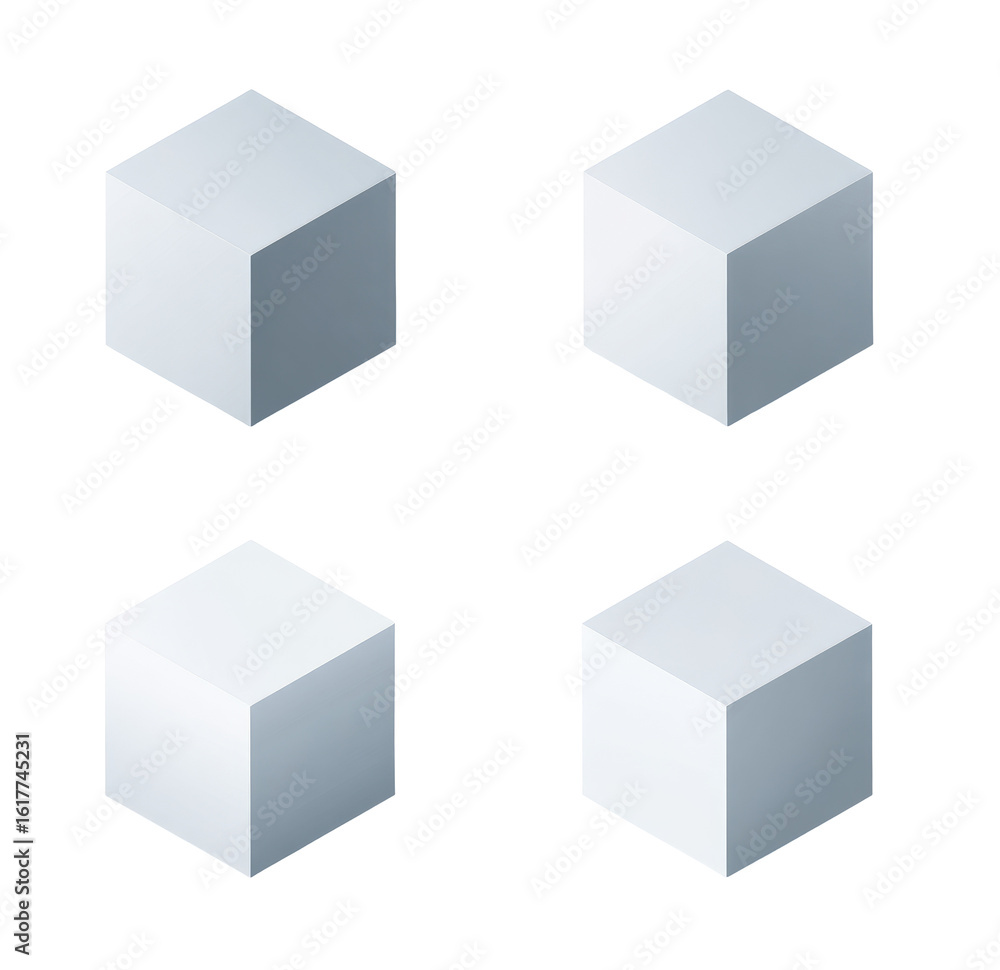 Fototapeta premium Four identical light gray cubes arranged in a grid pattern