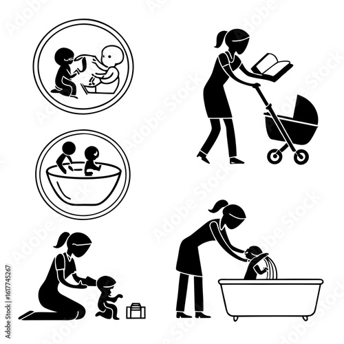 Motherhood Activities Icon Set.