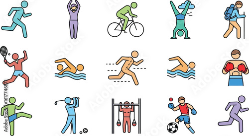 Dynamic collection of people enjoying diverse sports and activities for active lifestyles