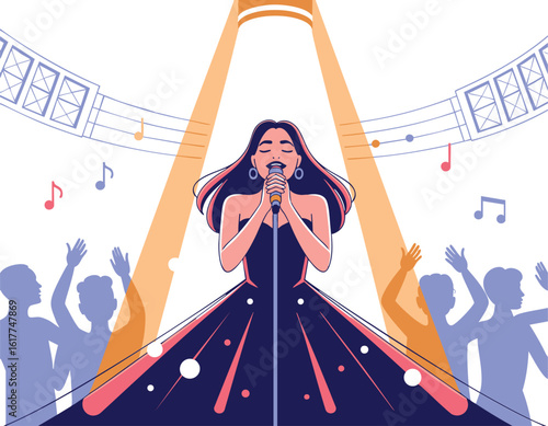 Singer Performing on Stage: Concert Illustration