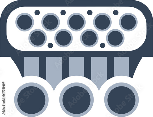 Vector art of stylized illustration of an engine cylinder head with pistons