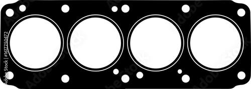 Vector art of black illustration of an engine cylinder head gasket isolated on white background