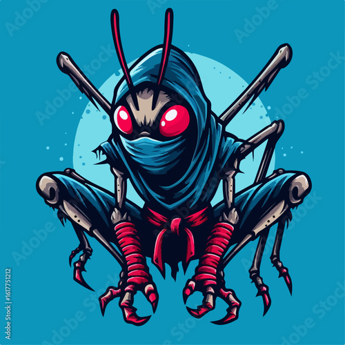 ninja grasshopper cartoon vector 
