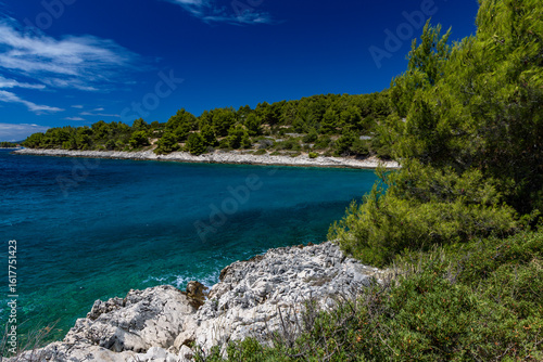 Fototapeta Naklejka Na Ścianę i Meble -  The most beautiful beaches on Ciovo, relaxation and diving on Tatinje beach in Croatia,
