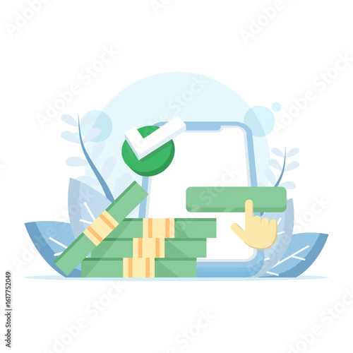 The concept of cashback, financial savings, and refunds. Paying online and receiving cash bonuses or rewards via payment cards. Receiving refunds. Online shopping and payments.