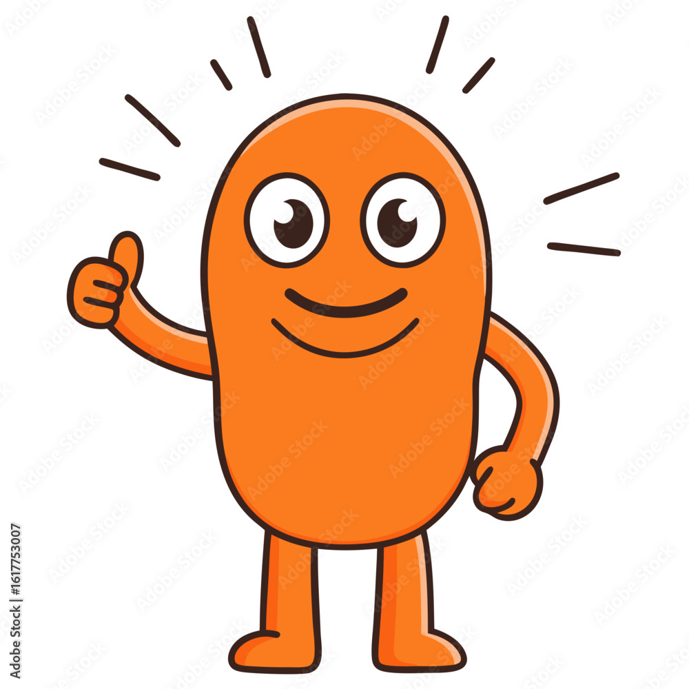 Obraz premium Cute orange cartoon character giving a thumbs up gesture with a happy expression vector