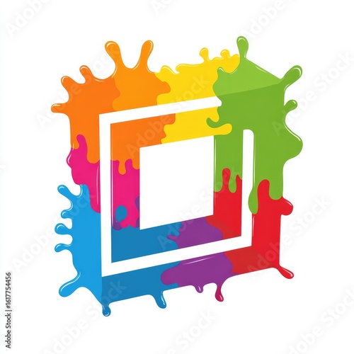 Colorful paint splatters frame a white square (1)