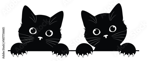 Vector illustration of two cute black kittens isolated on white background