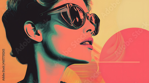 Stylish woman wearing sunglasses in a fashionable vector portrait