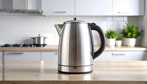 Stainless steel electric kettle on kitchen counter (1)